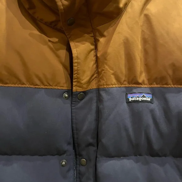 Patagonia Men's Bivy Two-Tone Blue Brown Puffer Jacket - Picture 5 of 9